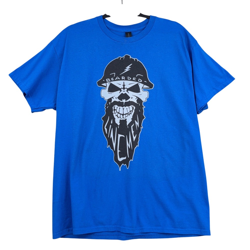 Gildan Bearded Linemen Graphic T-Shirt Men Large 100% Cotton Blue